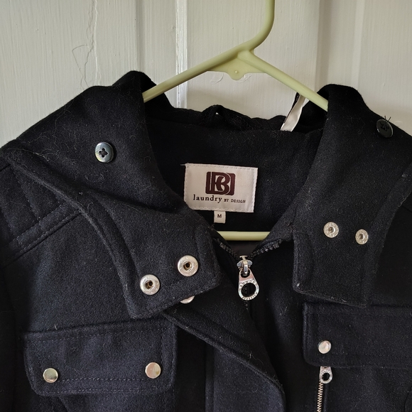 Laundry by Design Women's Medium Belted Wool Blend Coat w/ Faux Fur Hood Trim - Picture 3 of 15